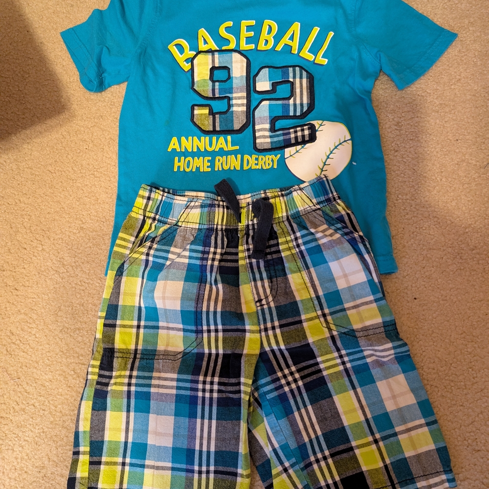 Jumping Beans Kids Boy's Baseball Short Set - Blue and Yellow, Size 7, New